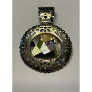 Carolyn Pollack Sterling Silver Mother of Pearl Mosaic Filigree Pendant Brooch